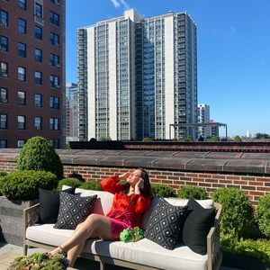 Aqua color block button up satin dress